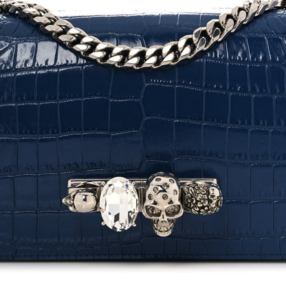 Alexander McQueen Shiny Crocodile Embossed Jeweled Satchel Industrial Blue 8 of 10