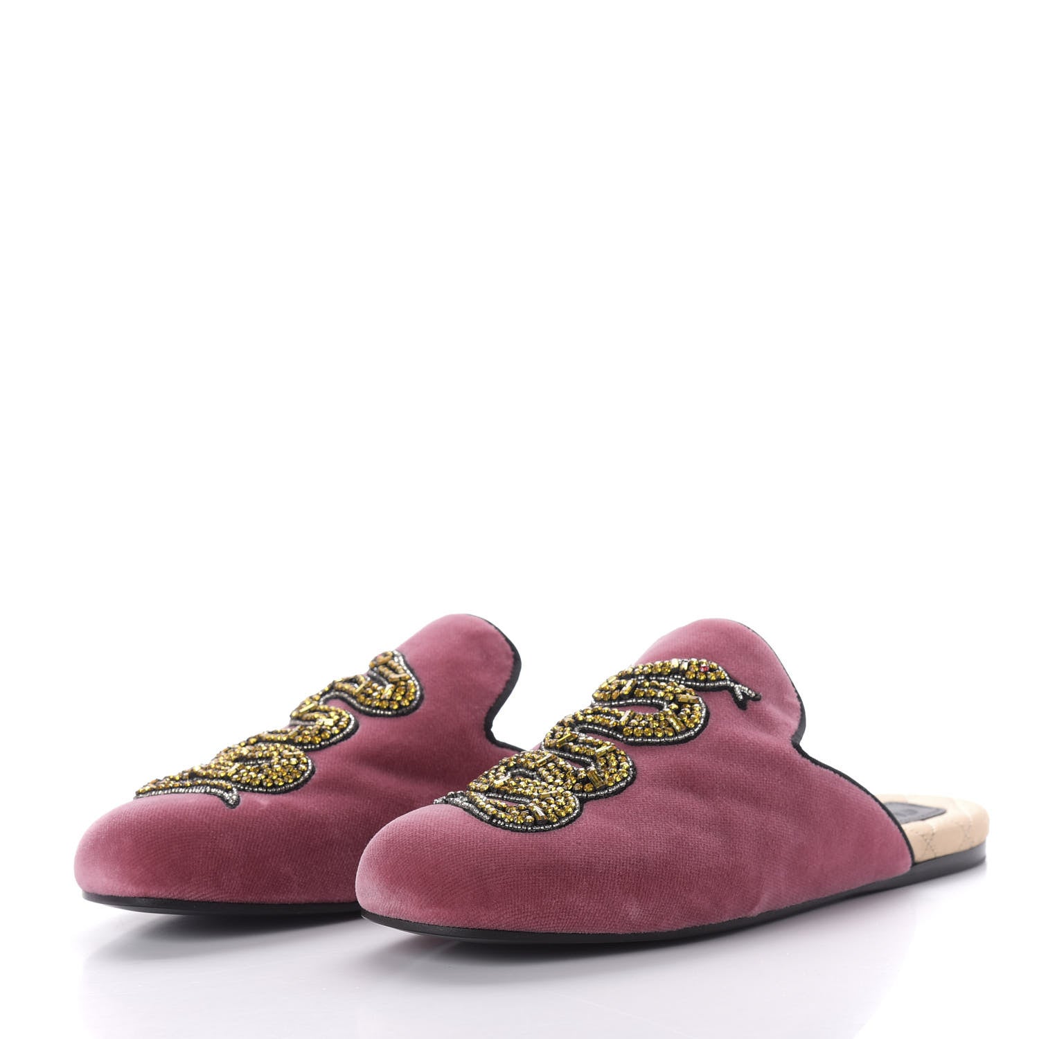Gucci Velvet Crystal Snake Embroidered Womens Slippers 37 Tibet Red Black 3 of 9