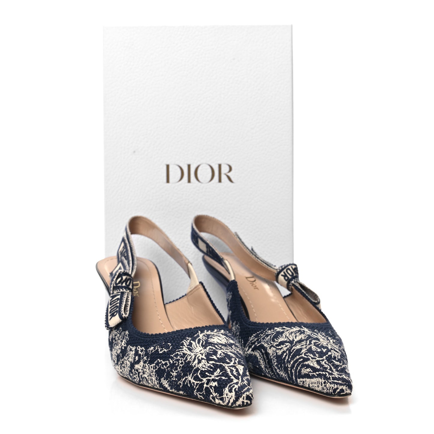 Toile de Jouy Ribbon Embroidered J'Adior Slingback 65mm Pumps 37 Blue Off White