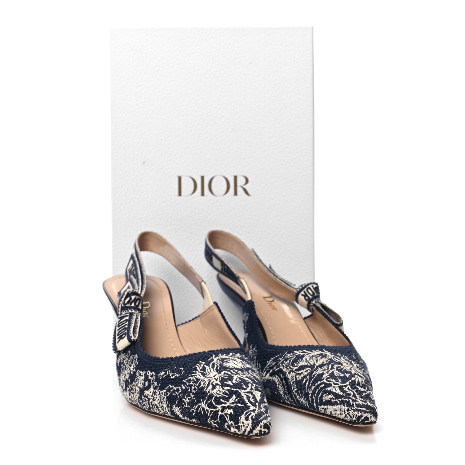 Christian Dior Toile de Jouy Ribbon Embroidered J'Adior Slingback 65mm Pumps 37 Blue Off White 9 of 9