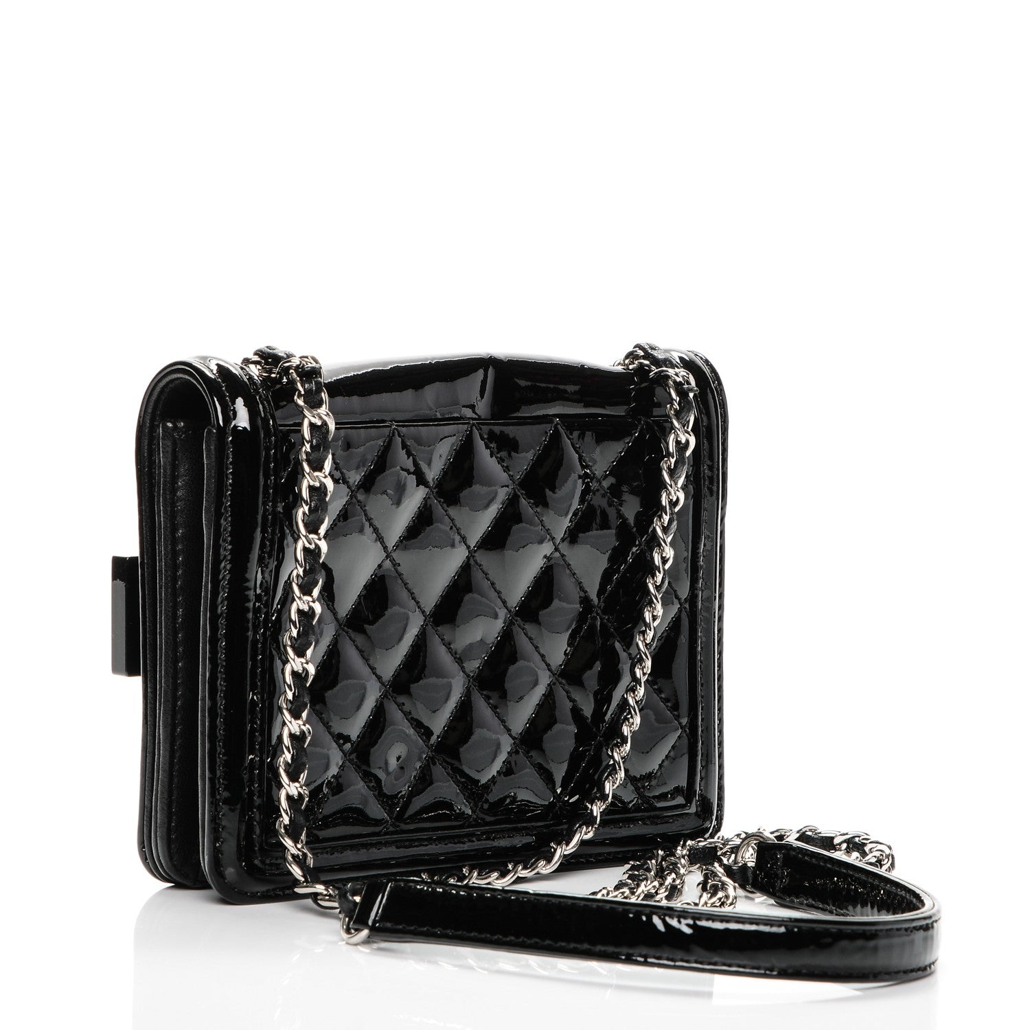 Chanel Plexiglass Patent Mini Striped Boy Brick Flap Black White 3 of 10