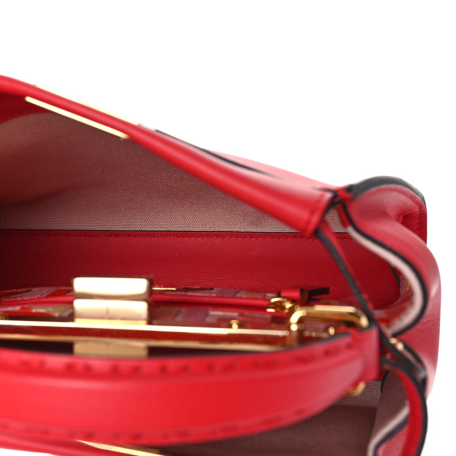 Fendi Vitello Seta Canvas FF Embroidered Mini Peekaboo Iconic Satchel Rosso Cardinale Multicolor 6 of 9
