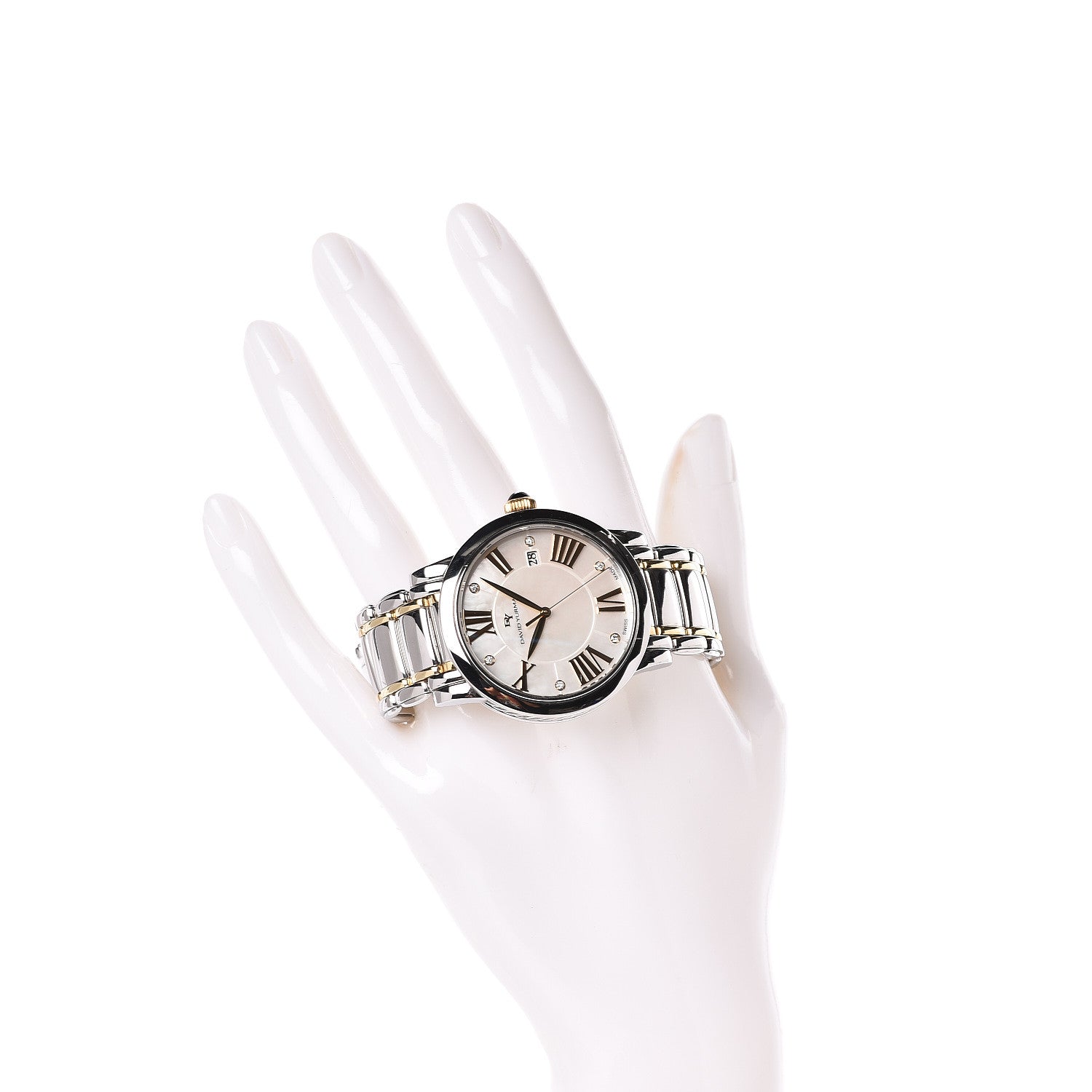 David Yurman Stainless Steel 18K Yellow Gold Diamond Mother of Pearl 30mm Classic Quartz Watch 2 of 7