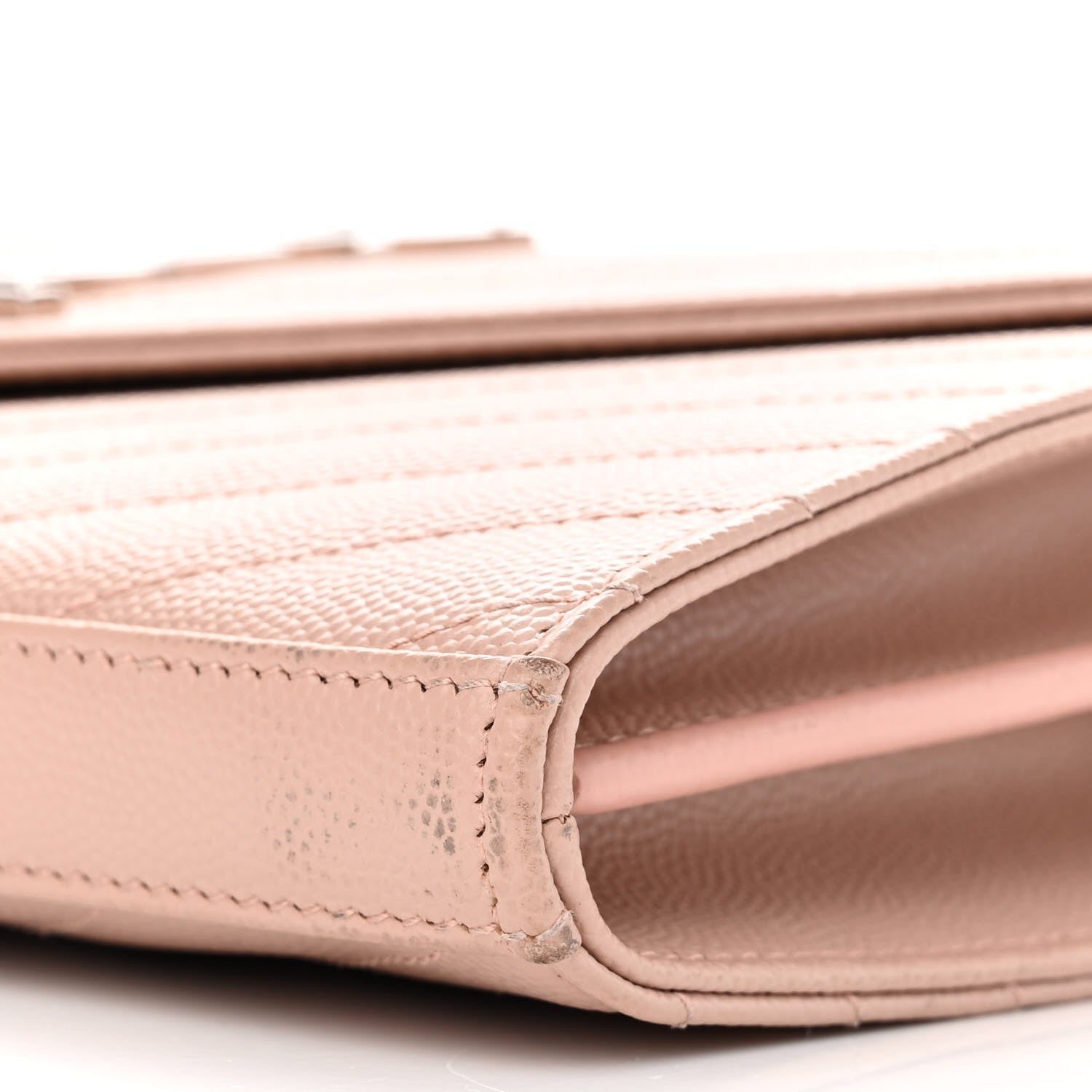 Saint Laurent Grain De Poudre Matelasse Chevron Cassandre Chain Wallet Pale Pink 10 of 13