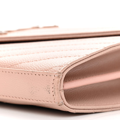 Saint Laurent Grain De Poudre Matelasse Chevron Cassandre Chain Wallet Pale Pink 10 of 13