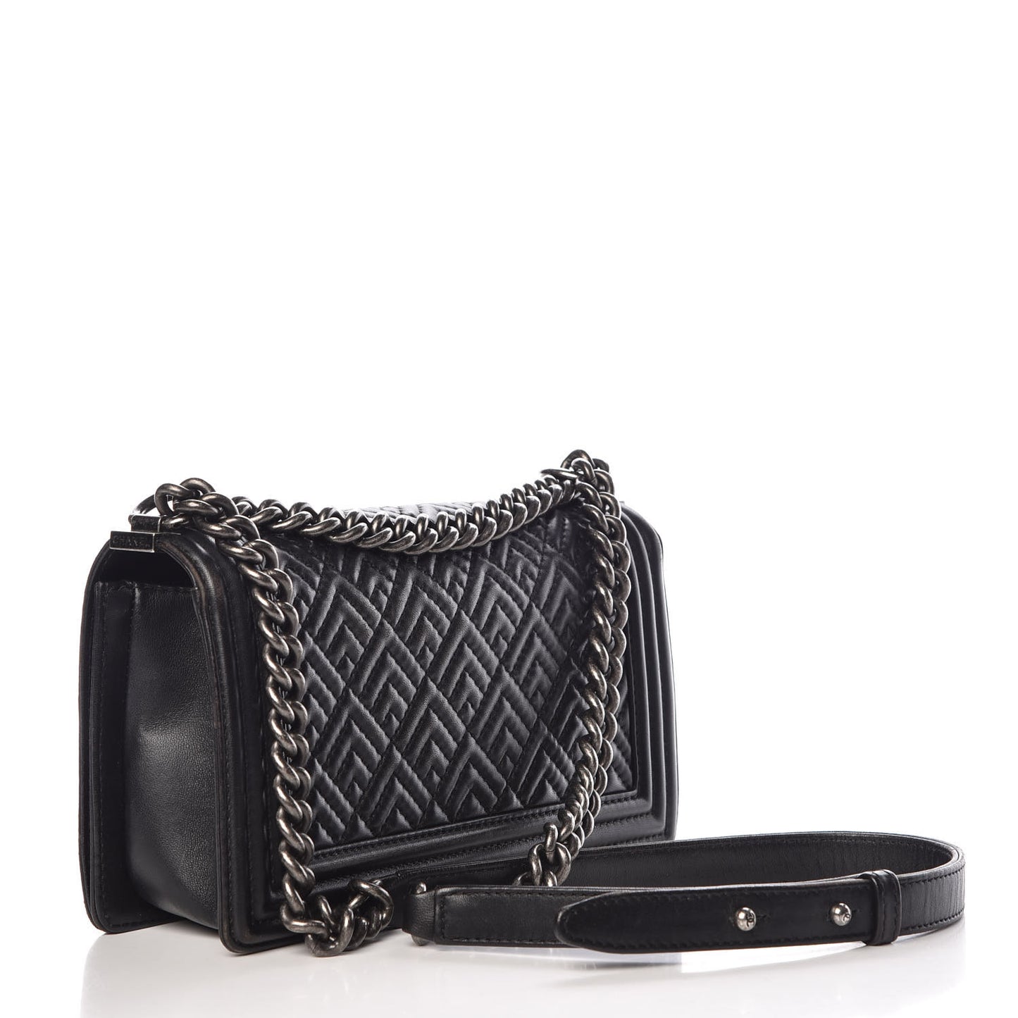 Lambskin Chevron Quilted Medium Boy Flap Black