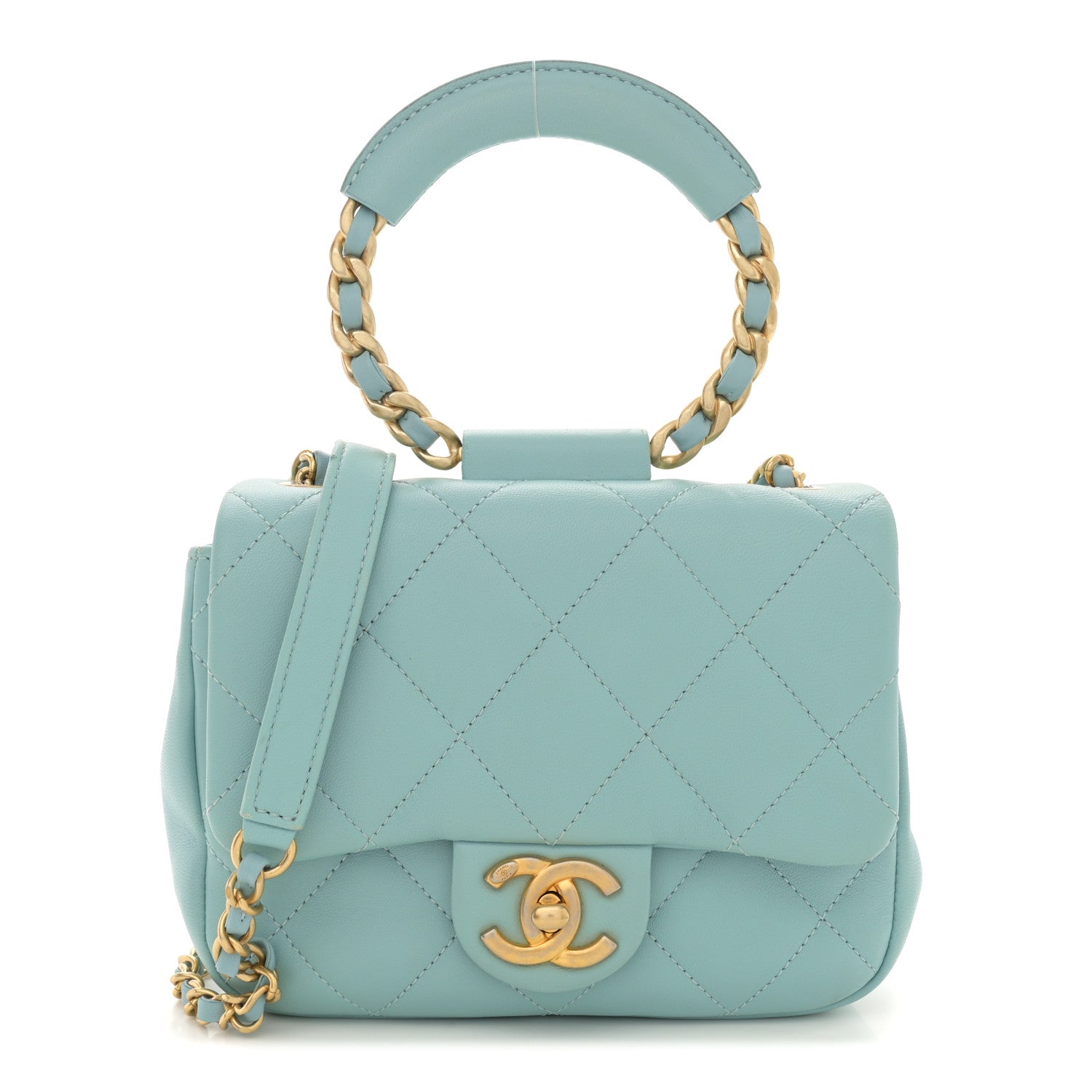 Chanel Lambskin Quilted Small Circular Handle Bag Blue 1 of 13