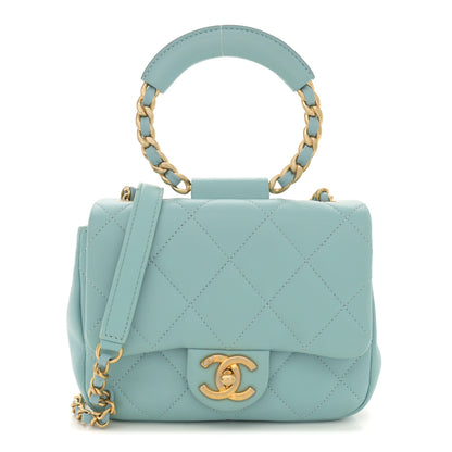Chanel Lambskin Quilted Small Circular Handle Bag Blue 1 of 13