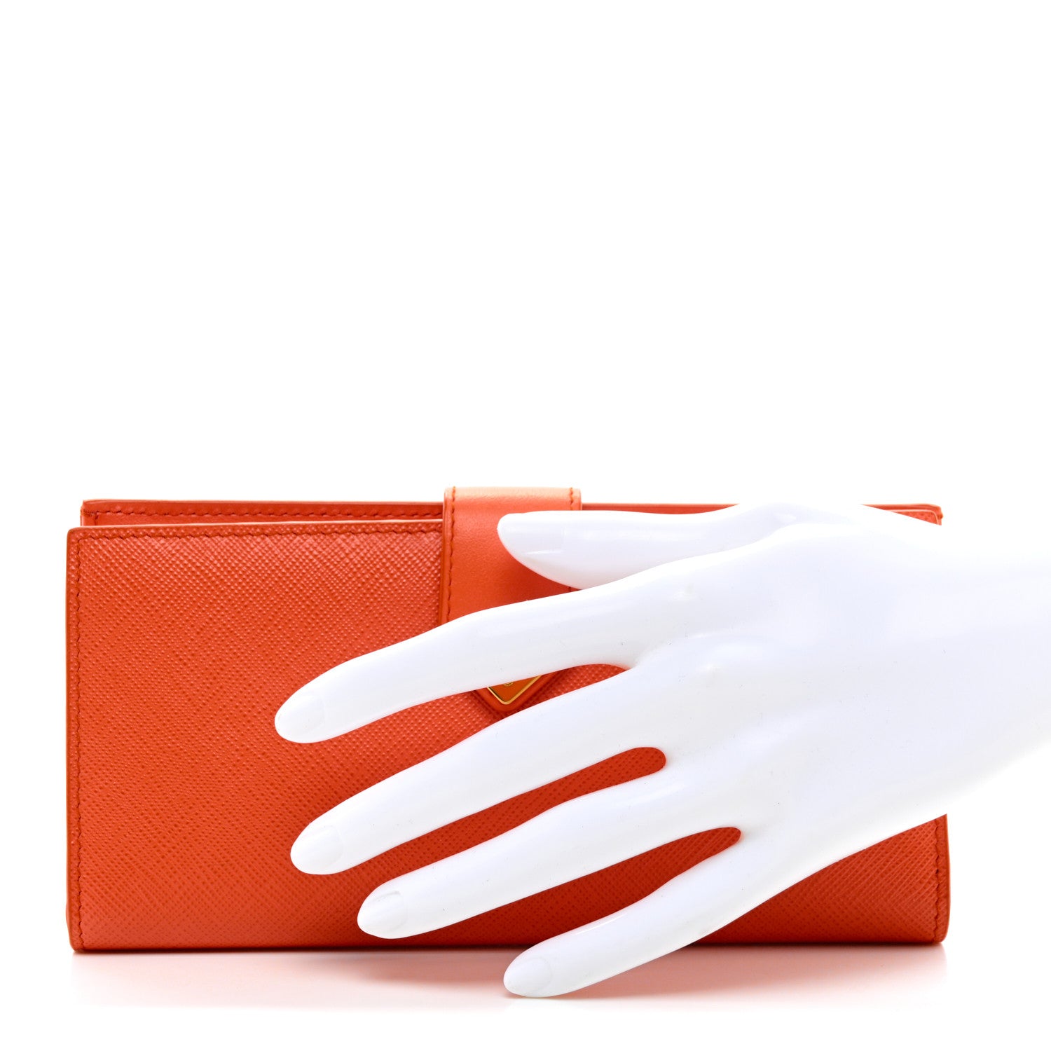 Prada Saffiano Calfskin Large Triangle Continental Wallet Orange 2 of 6