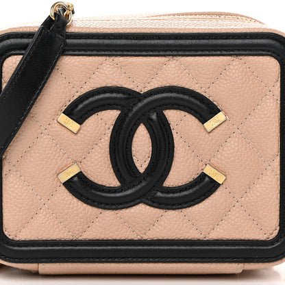 Chanel Caviar Quilted CC Filigree Vanity Clutch With Chain Beige Black 8 of 12