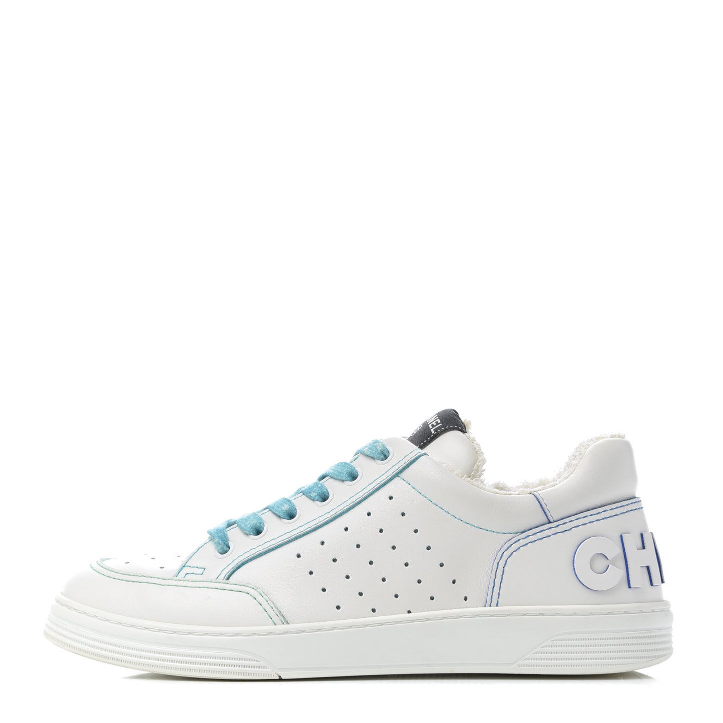 Calfskin Womens Logo Sneakers 40 White Blue