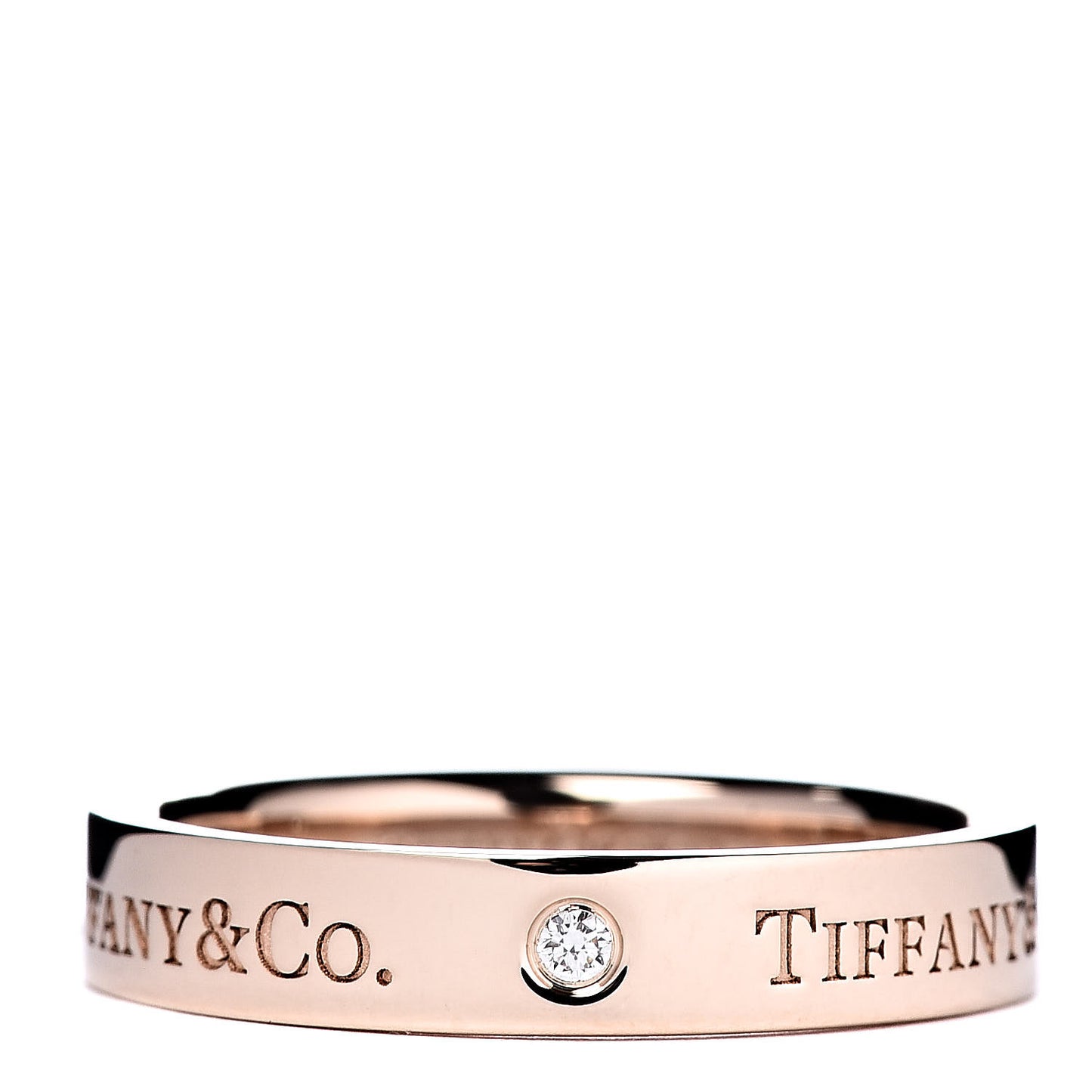 18K Rose Gold Diamond 4mm Logo Band Ring 58 8.25