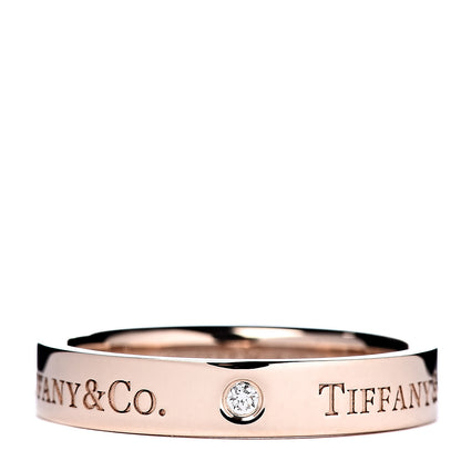 Tiffany 18K Rose Gold Diamond 4mm Logo Band Ring 58 8.25 1 of 4