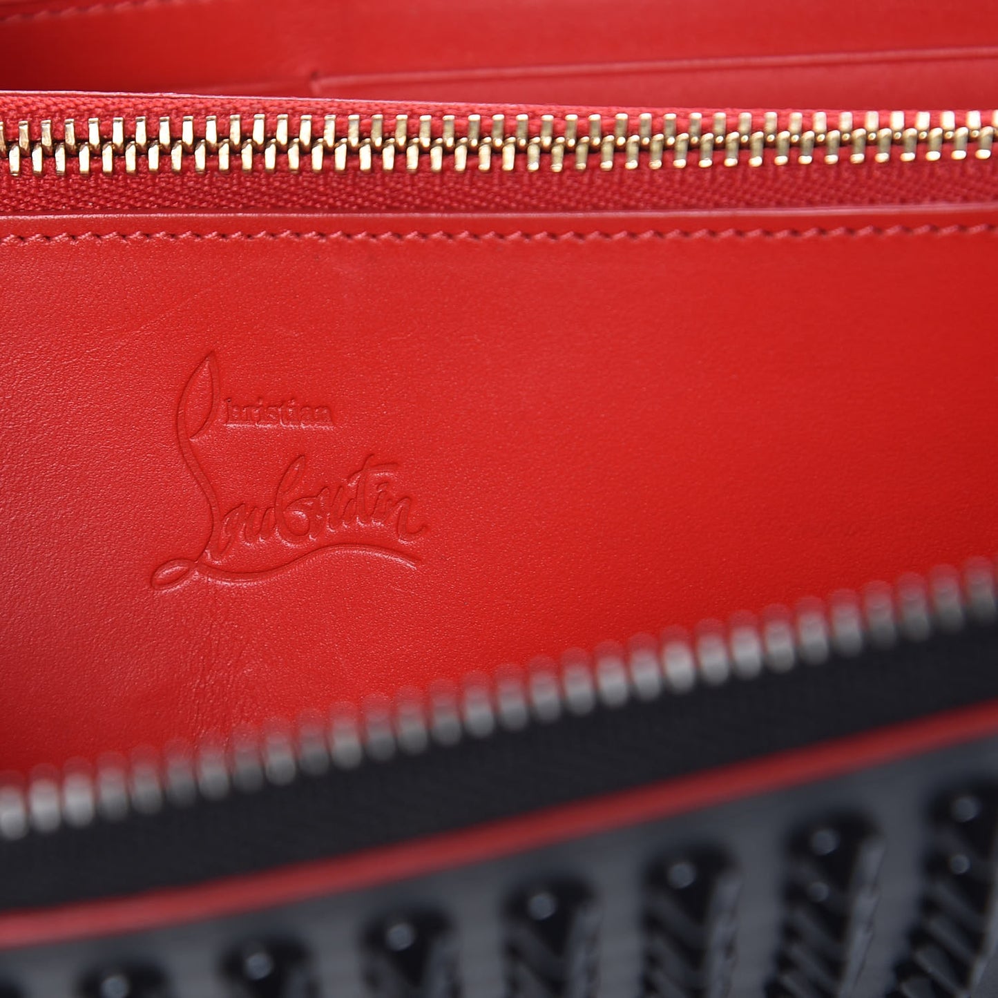 Calfskin Panettone Spiked Zip Around Wallet Black