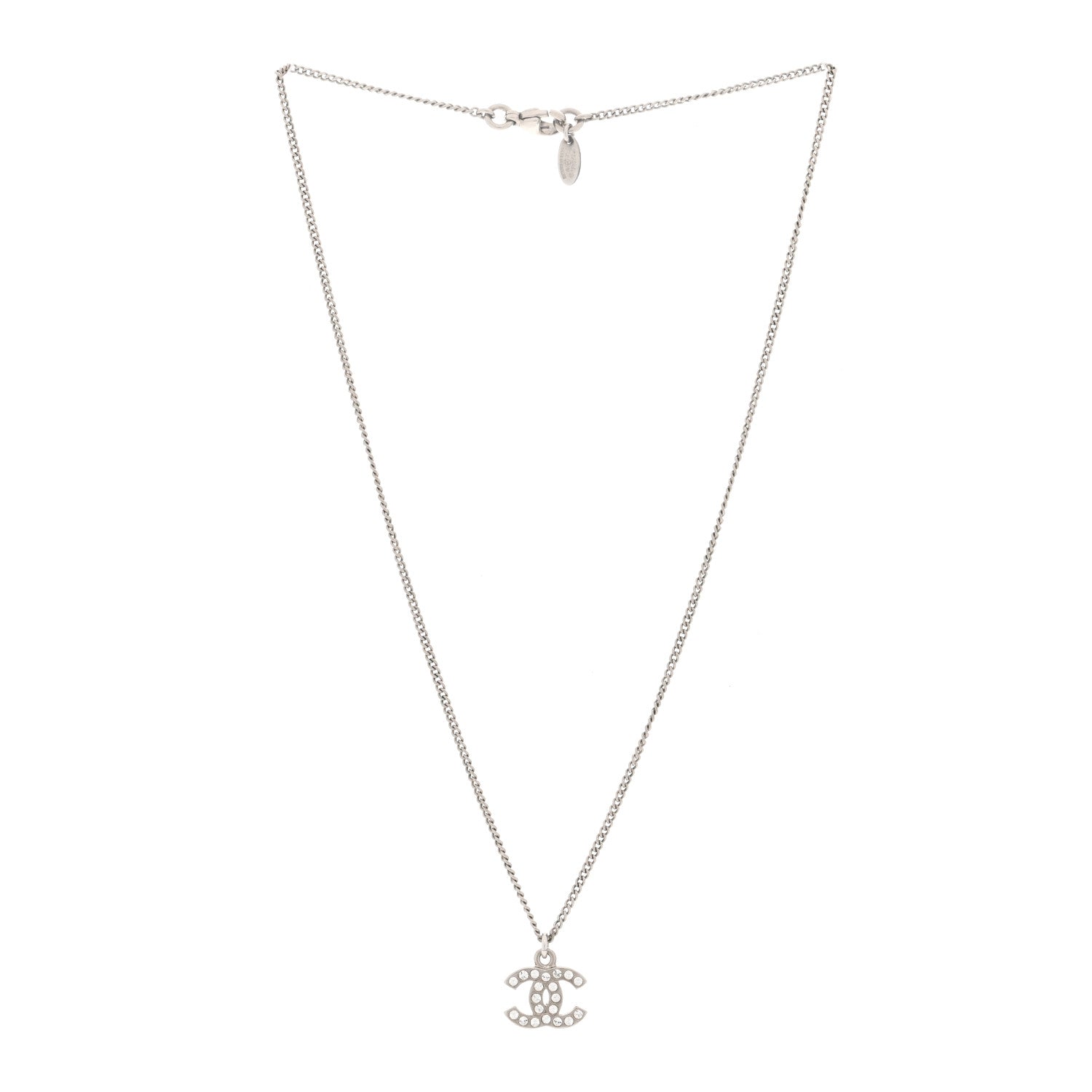 Chanel Crystal Timeless CC Necklace Silver 3 of 4