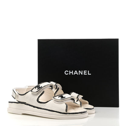 Chanel Calfskin Printed Velcro Dad Sandals 39 White Black 10 of 10