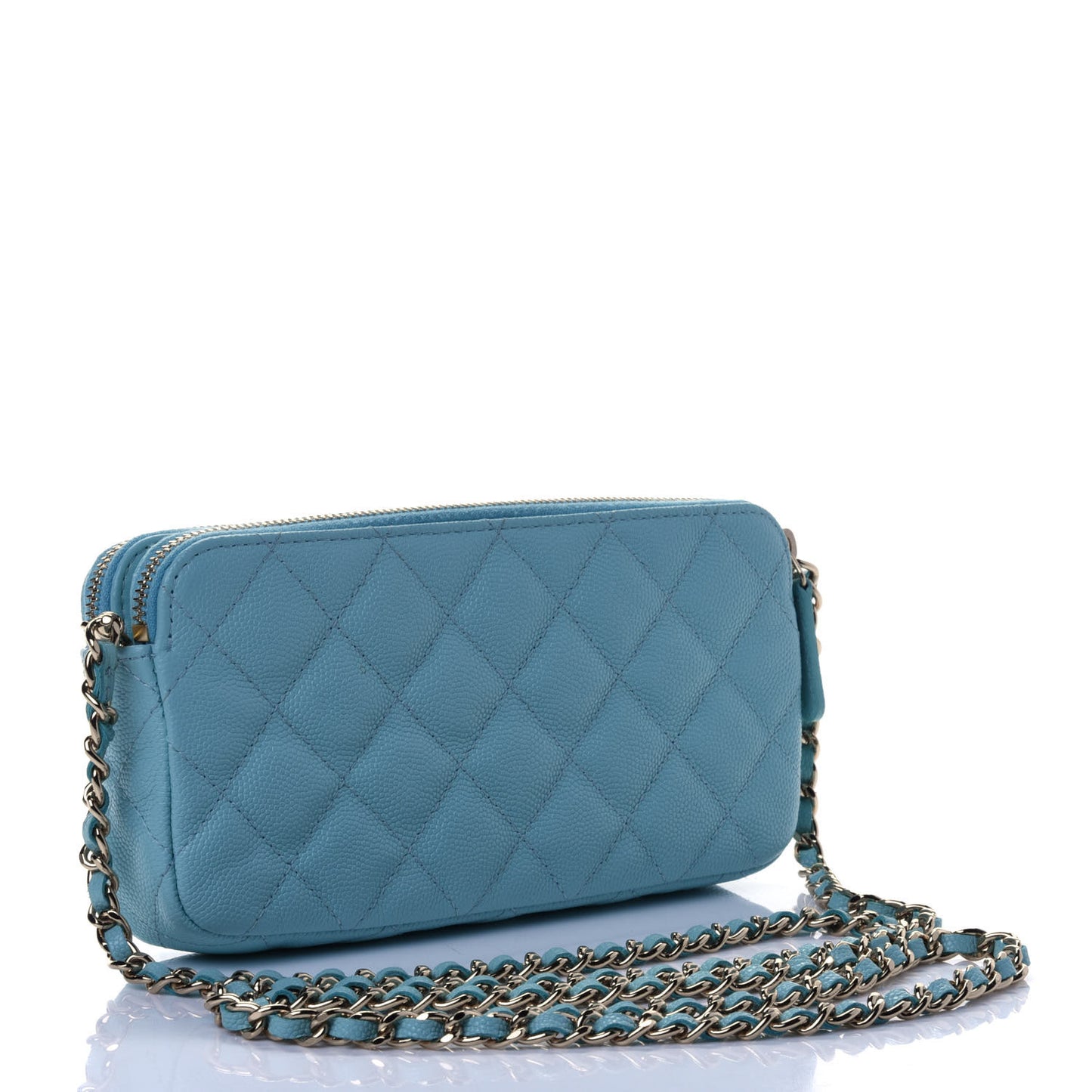 Caviar Quilted Small Clutch With Chain Blue