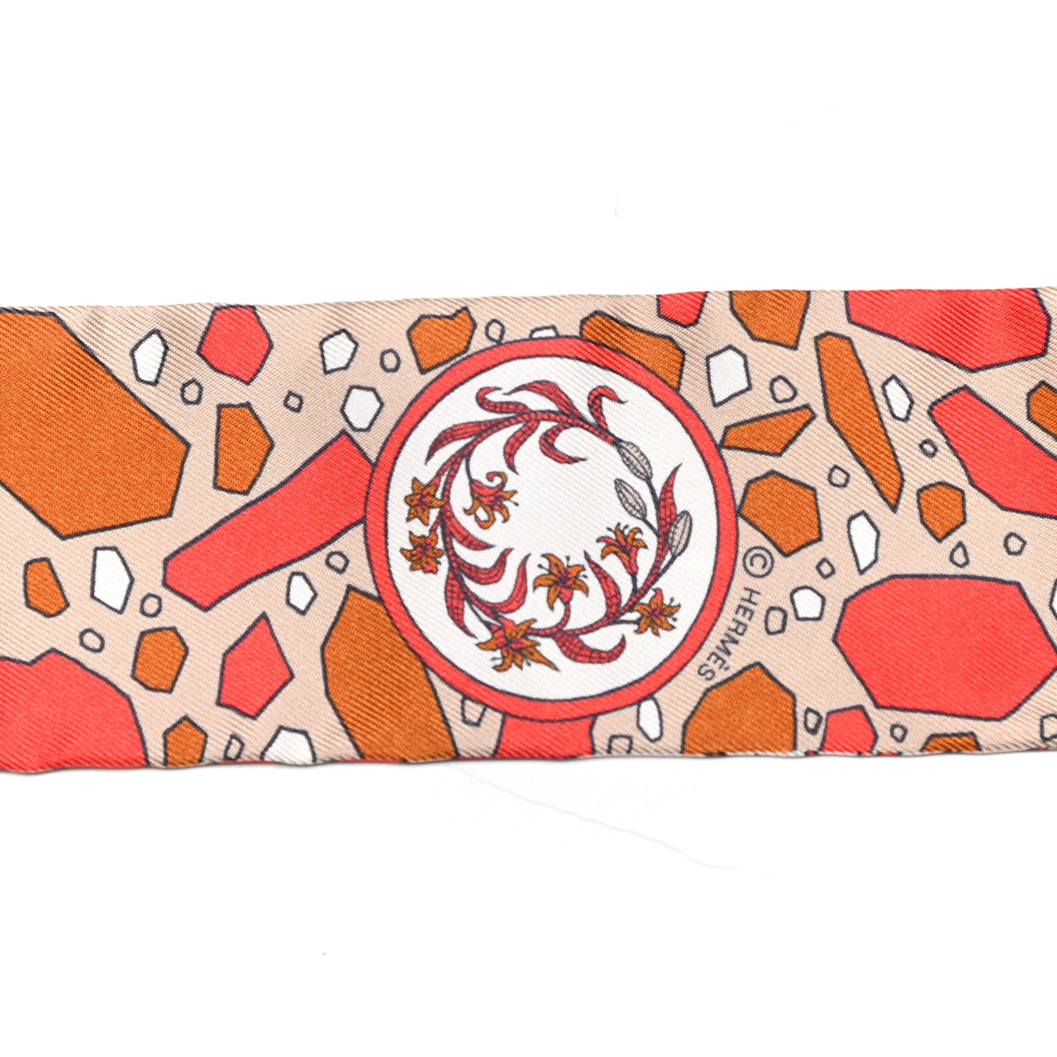 Hermes Silk La Danse Des Amazones Twilly Beige Corail Brun 3 of 4