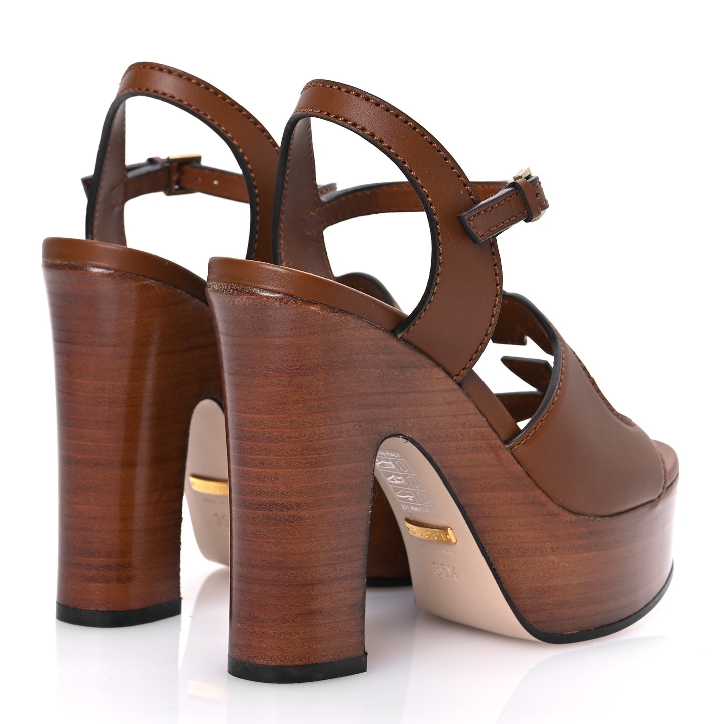 Cosmos Softy Calfskin Wooden Interlocking G Cut-Out 30/120mm Platform Sandals 35.5 Cuir