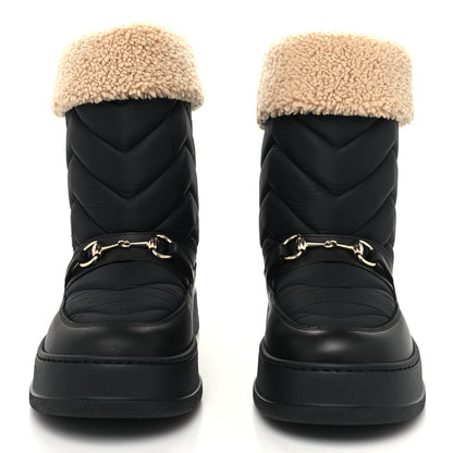Gucci Nylon Quebec Calfskin Wool Chevron Quilted Mens Horsebit Snow Boots 8 Black Butterscotch 2 of 8