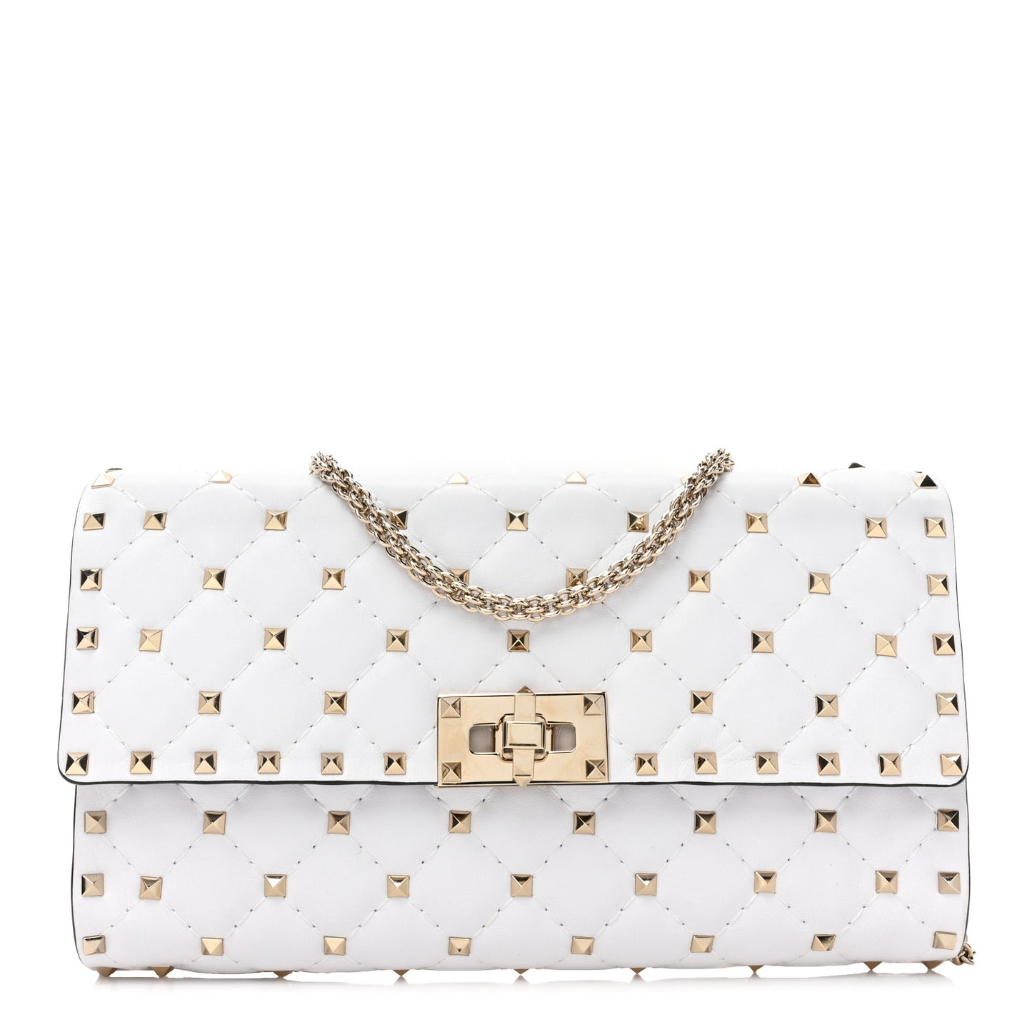 Nappa Rockstud Spike Wallet On Chain Optic White