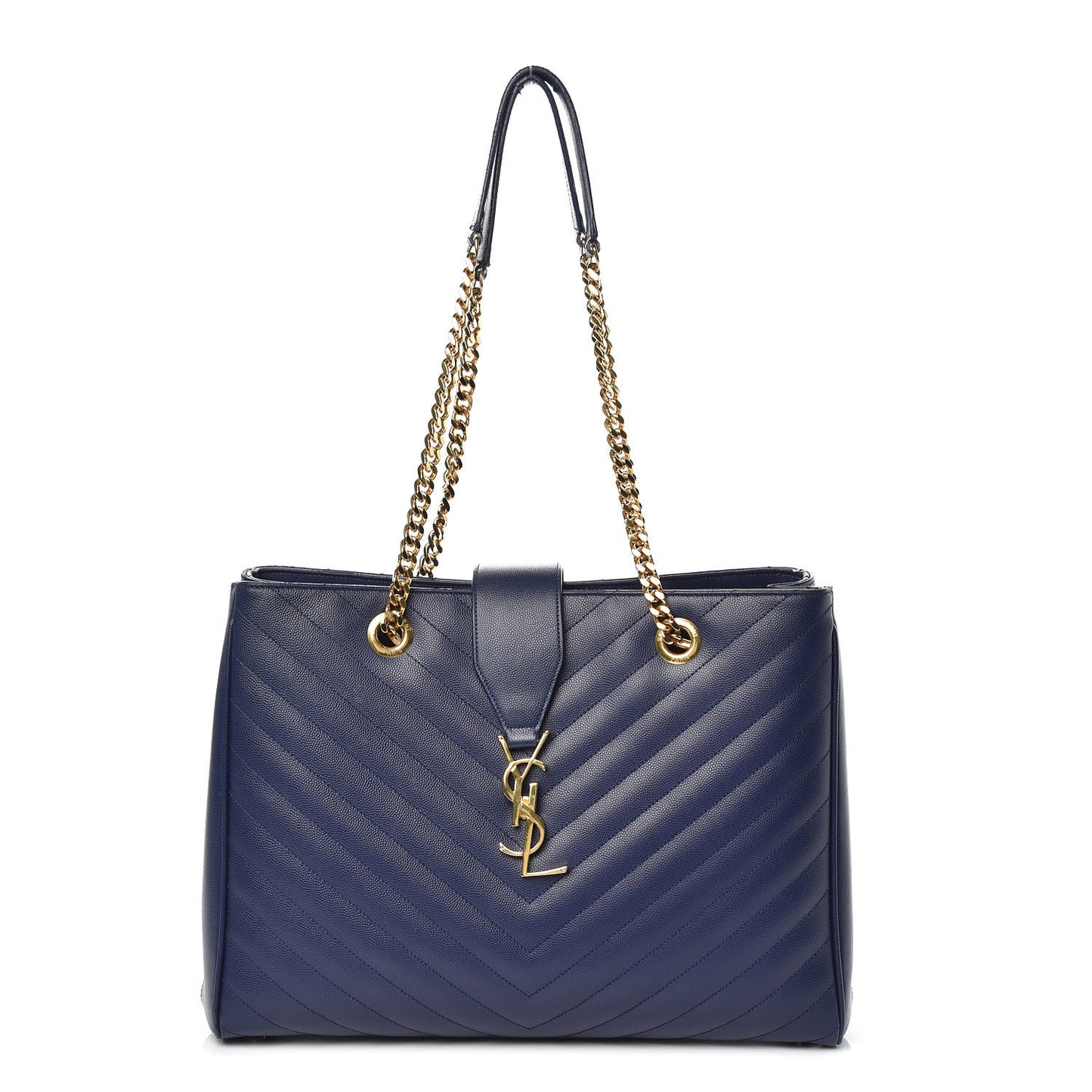 Grain De Poudre Matelasse Chevron Monogram Shopping Bag Deep Marine