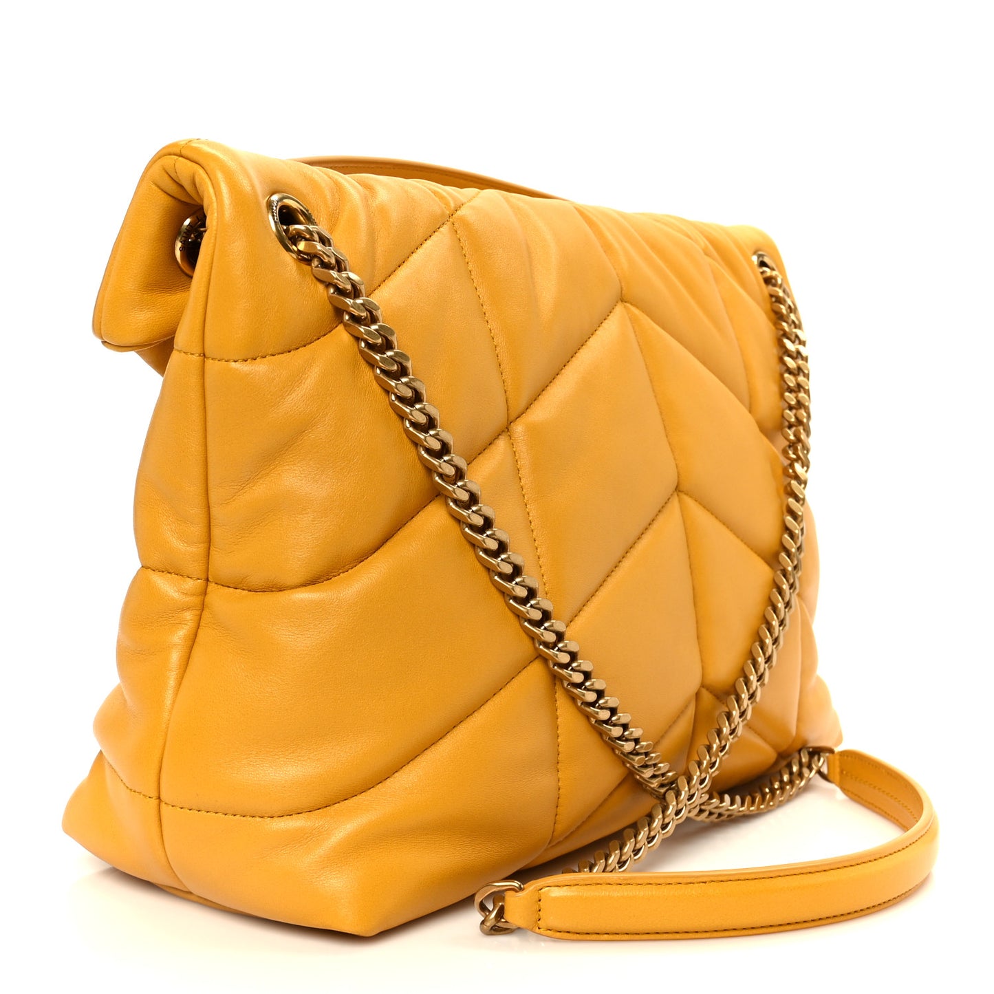 Lambskin Quilted Medium Loulou Puffer Monogram Chain Satchel Saffran