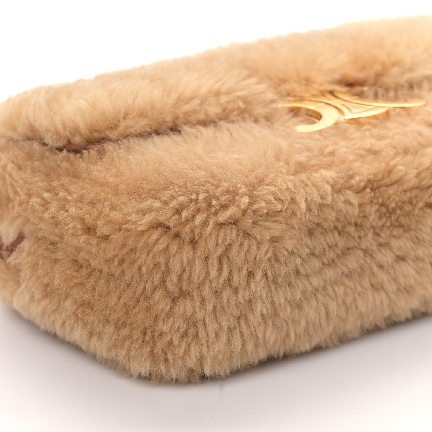 Calfskin Triomphe Fluffy Shearling Bag Beige