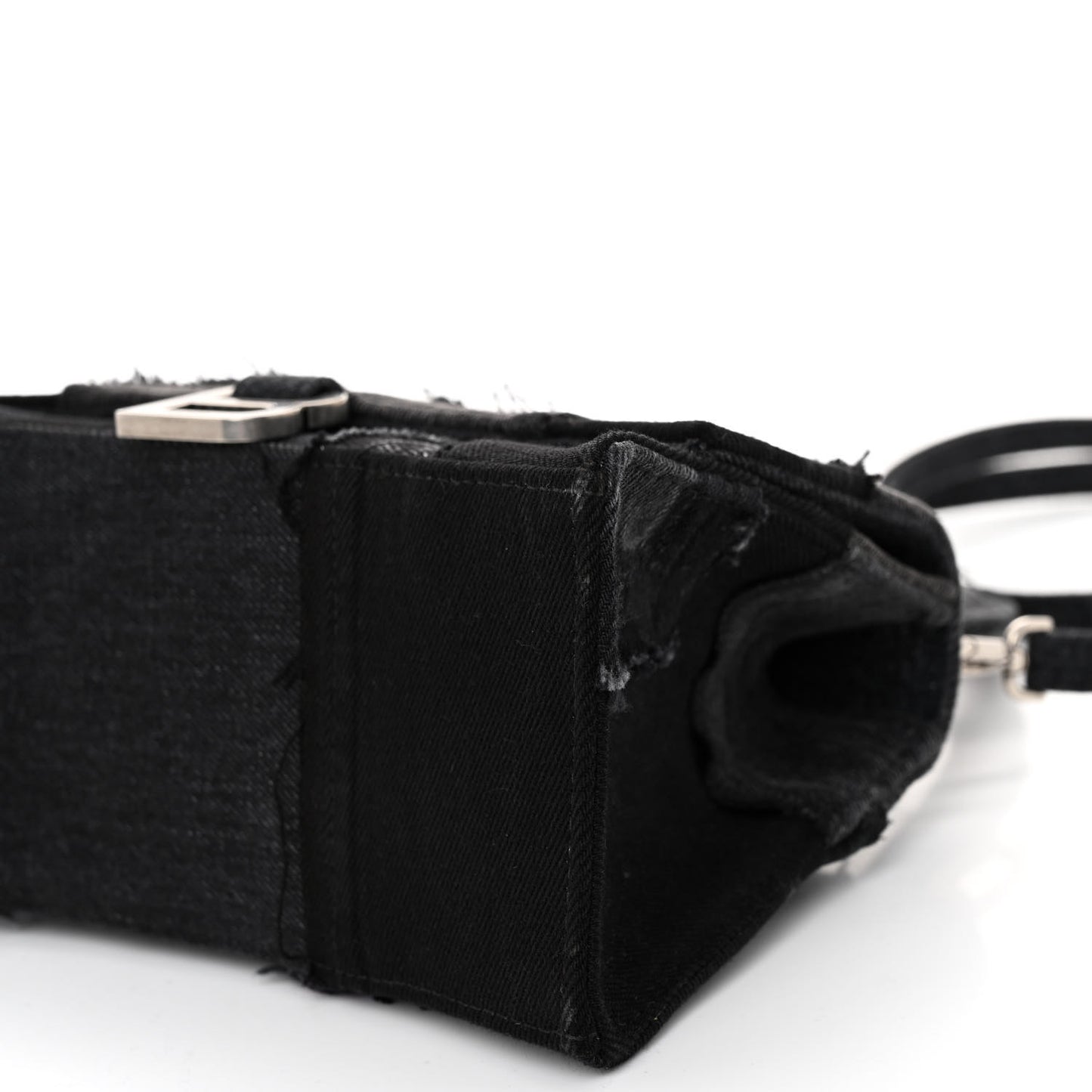 Denim Patchwork Small Hourglass Top Handle Bag Washed Black