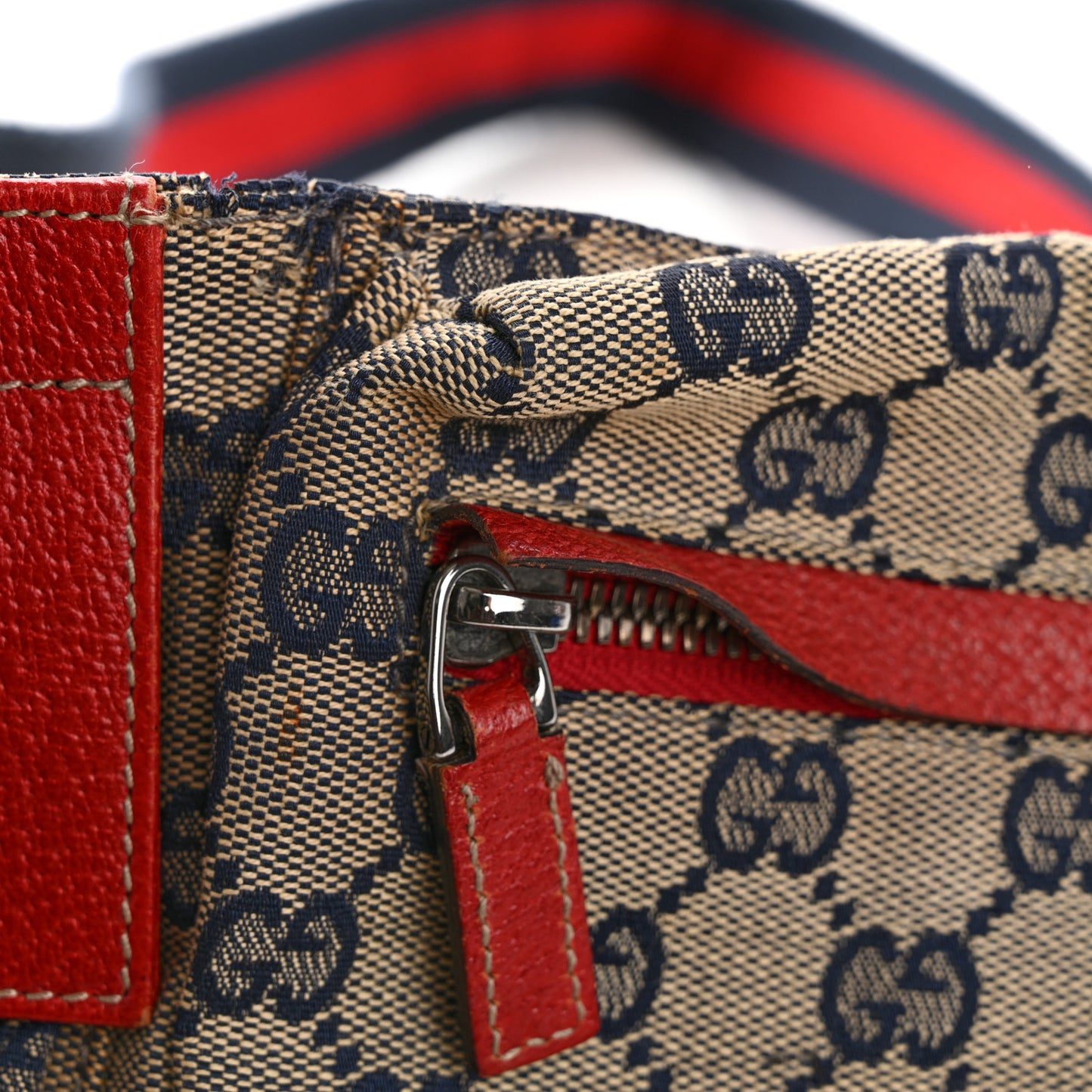 GG Monogram Web Double Pocket Belt Bag Navy Red