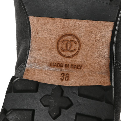 Chanel Suede Quilted CC Tall Lace Up Combat Boots 38 Grey 7 of 8