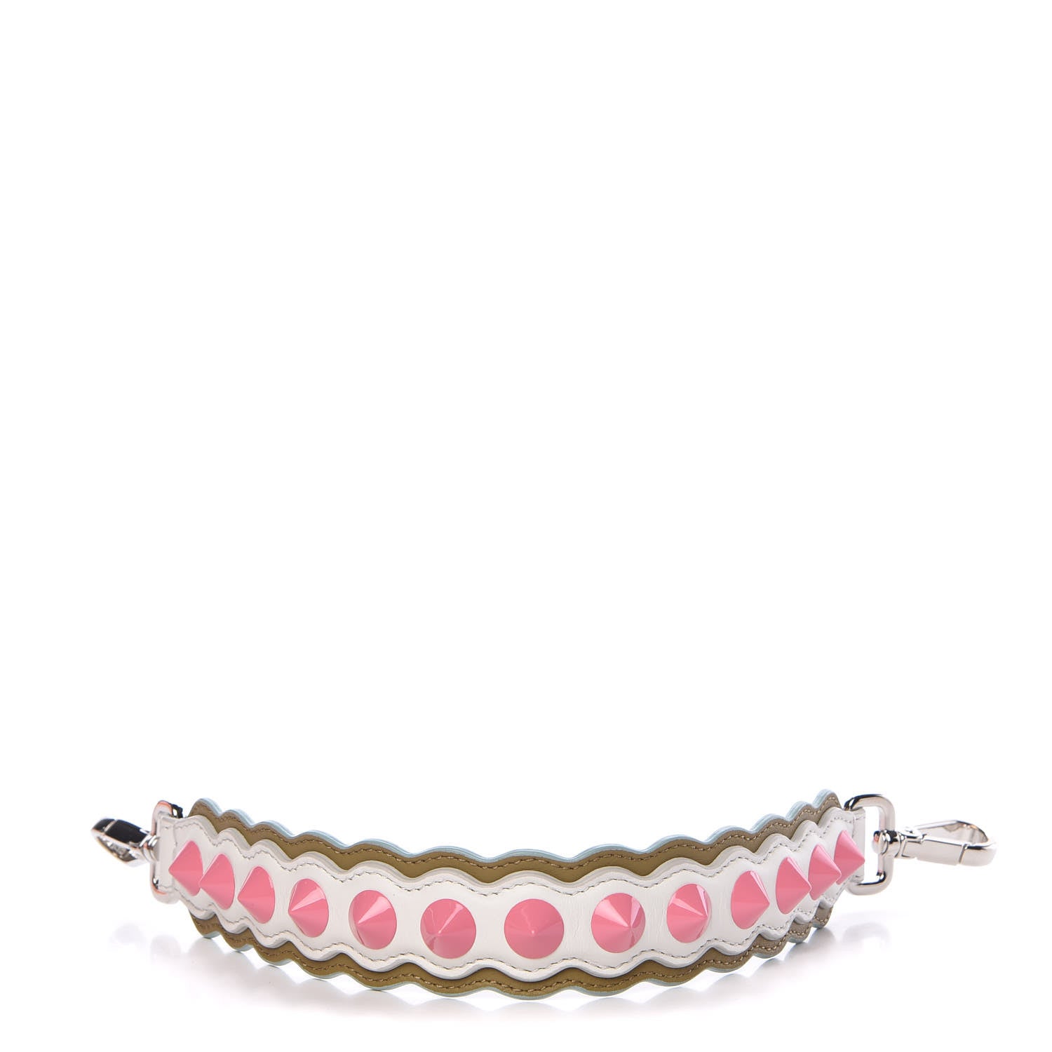 Fendi Vitello Dolce Scalloped Spike Studded Mini Strap You White Camaleonte Coral Pink 1 of 5