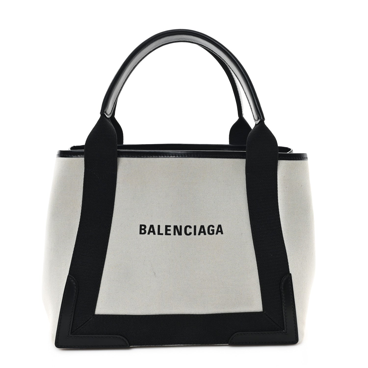 Balenciaga Cotton Canvas Satin Calfskin S Navy Cabas Natural Black 1 of 12