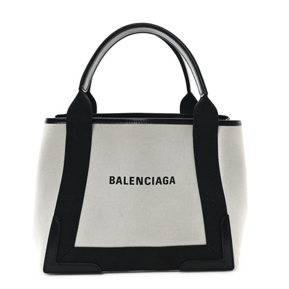 Balenciaga Cotton Canvas Satin Calfskin S Navy Cabas Natural Black 1 of 12