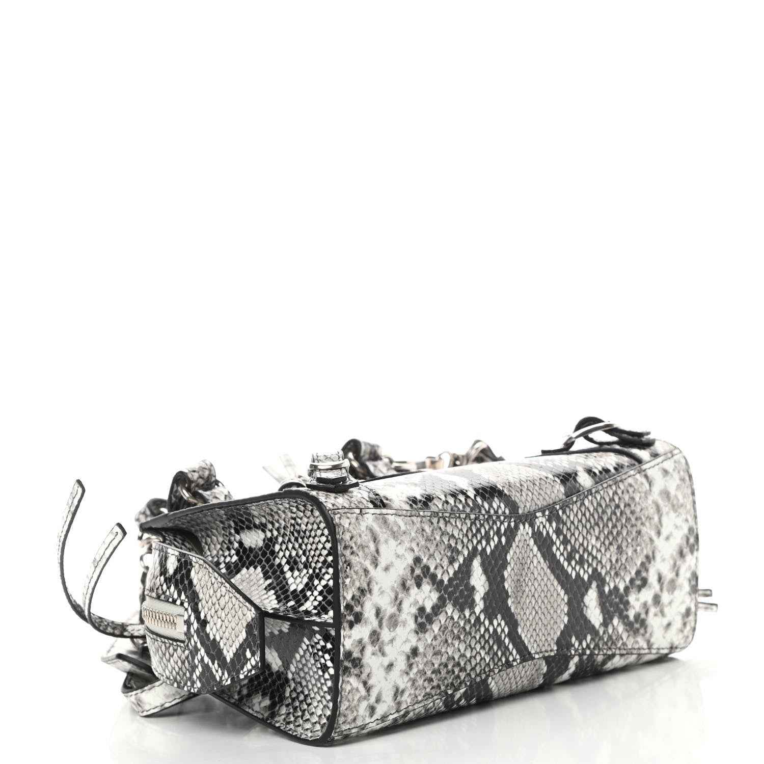 Balenciaga Grained Calfskin Snake Effect Neo Classic Silver Hardware Mini City Black White 4 of 10