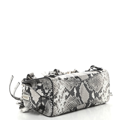 Balenciaga Grained Calfskin Snake Effect Neo Classic Silver Hardware Mini City Black White 4 of 10