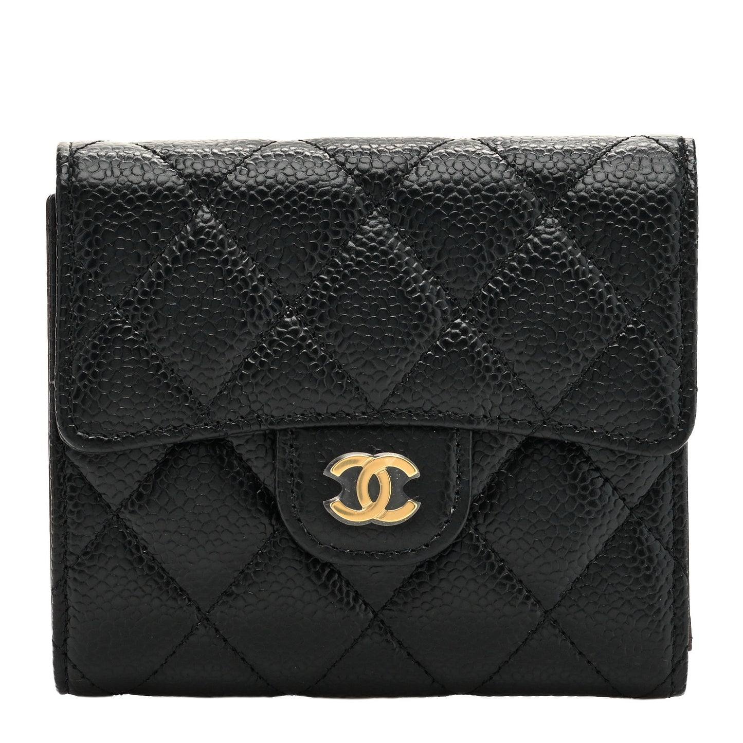 Caviar Quilted Compact Flap Wallet Black
