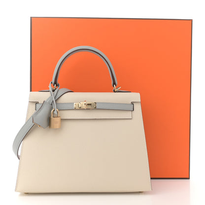 Hermes Epsom Bi-Color Horseshoe Kelly Sellier 25 Craie Bleu Glacier 11 of 11