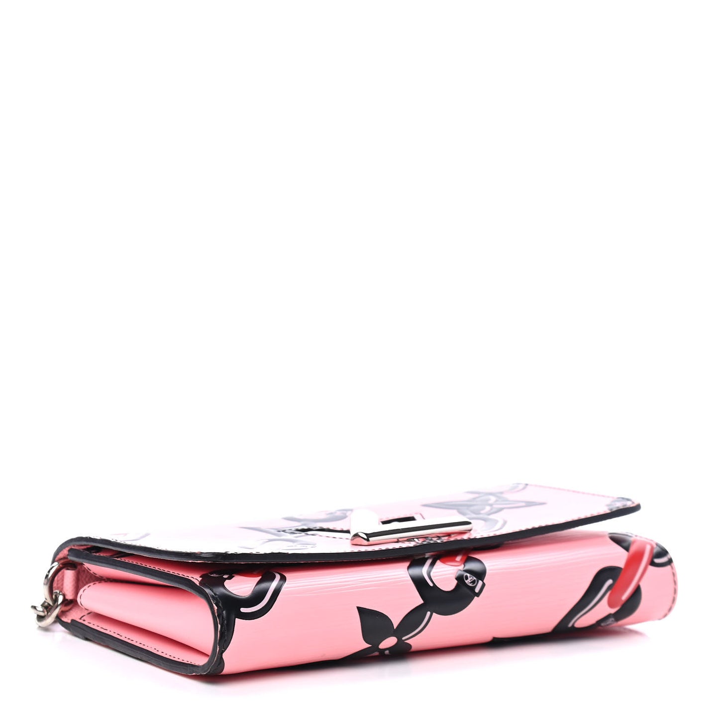 Epi Chain Flower Print Twist Chain Wallet Pink
