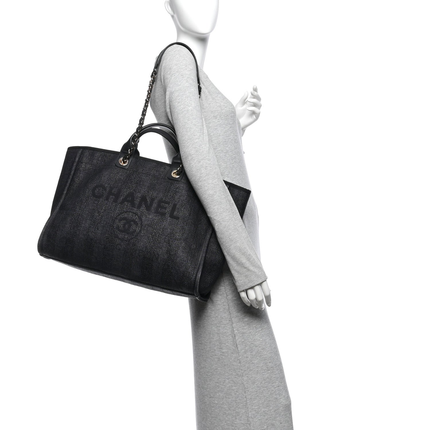 Chanel Mixed Fibers Calfskin Striped Large Deauville Tote Black 2 of 12