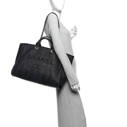 Chanel Mixed Fibers Calfskin Striped Large Deauville Tote Black 2 of 12