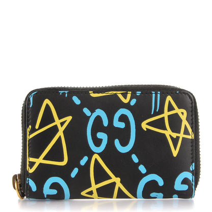 Gucci Calfskin GucciGhost Zip Around Card Case Black New Acquamarine 1 of 7