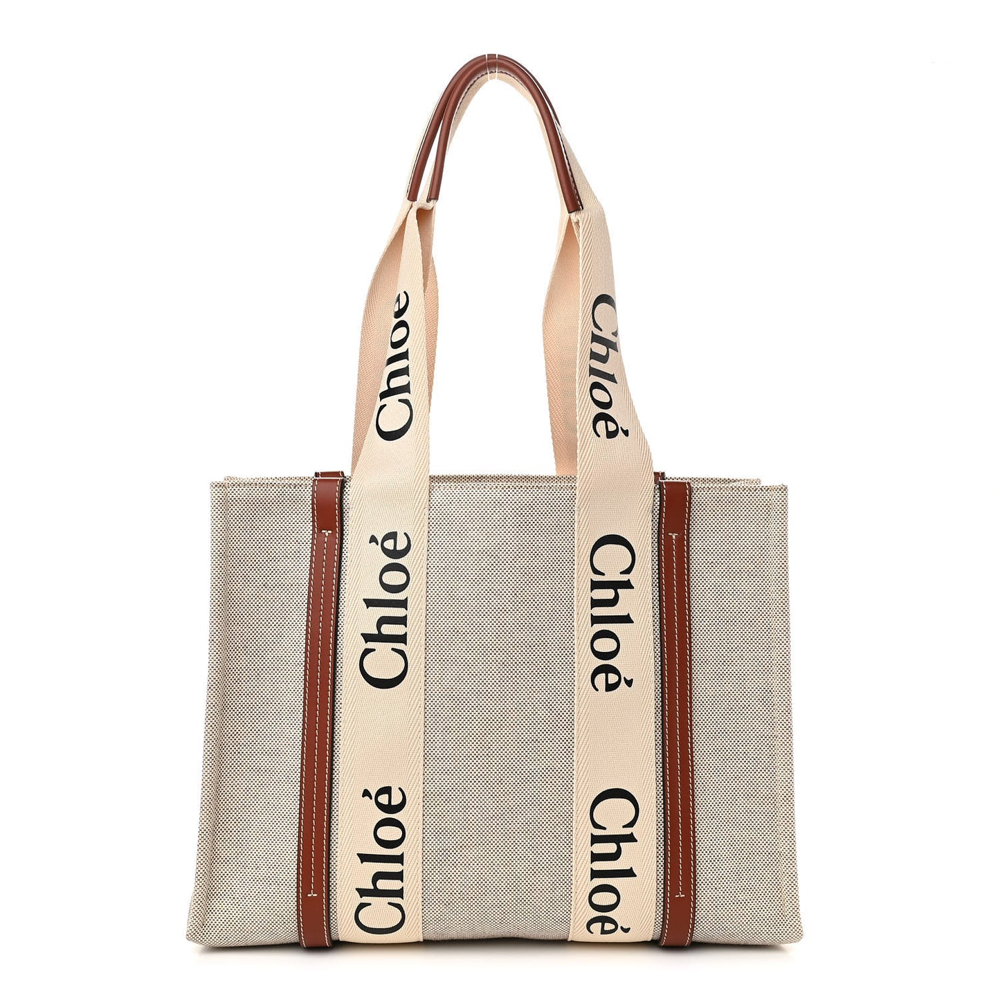 Cotton Calfskin Medium Woody Ribbon Tote White Brown
