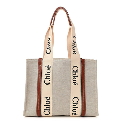 Chloe Cotton Calfskin Medium Woody Ribbon Tote White Brown 1 of 10