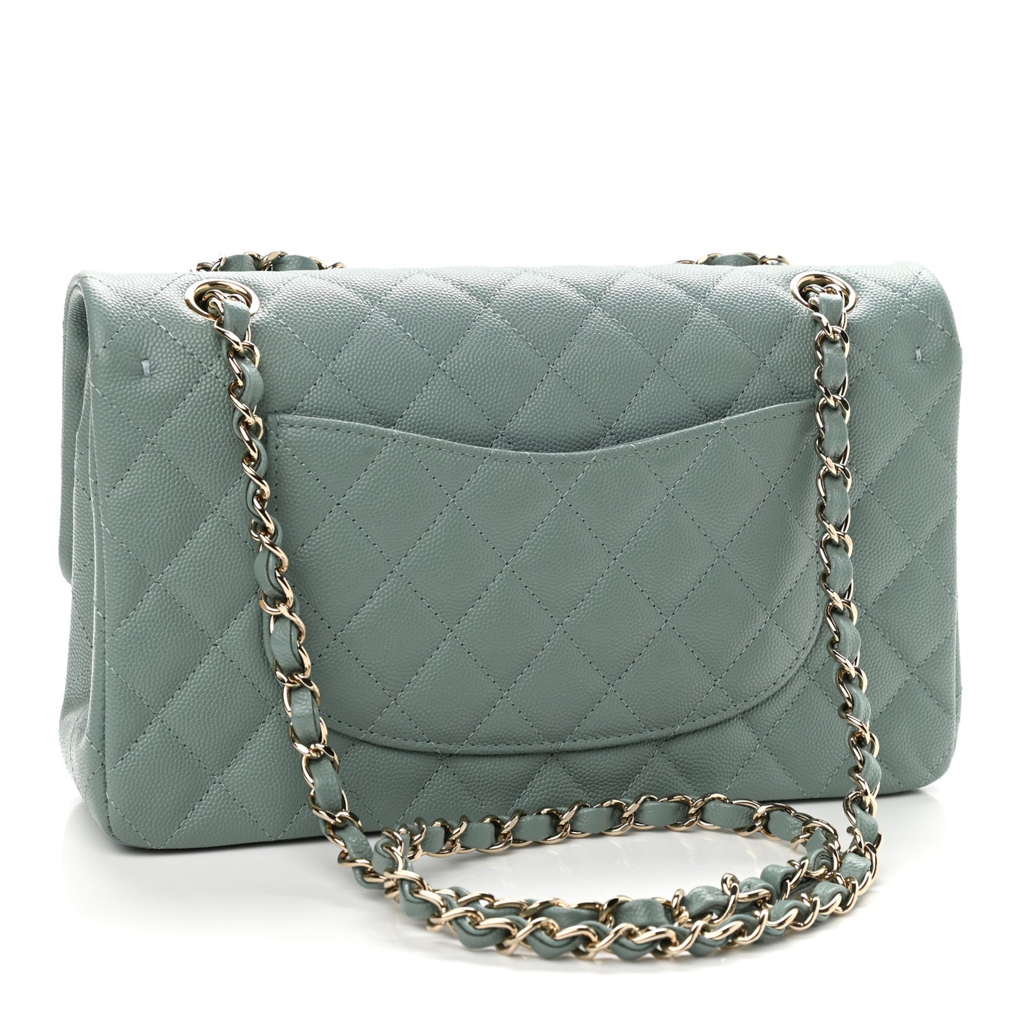 Caviar Quilted Medium Double Flap Green