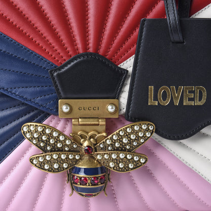 Gucci Calfskin Bamboo Trapuntata Queen Margaret Top Handle Bag Blue Agata Hibiscus Red Mystic White Sugar Pink 11 of 11