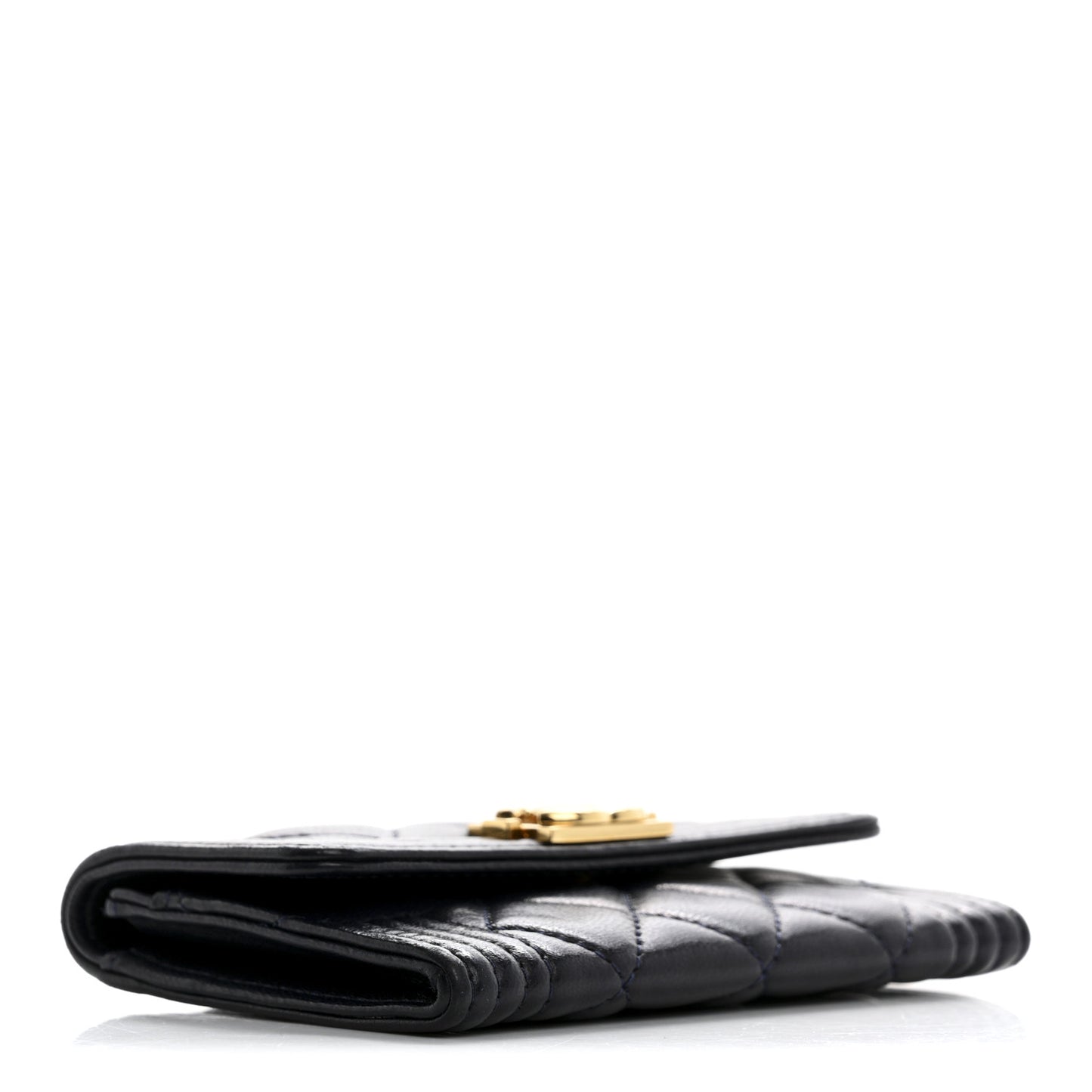 Lambskin Quilted Boy Flap Card Holder Navy