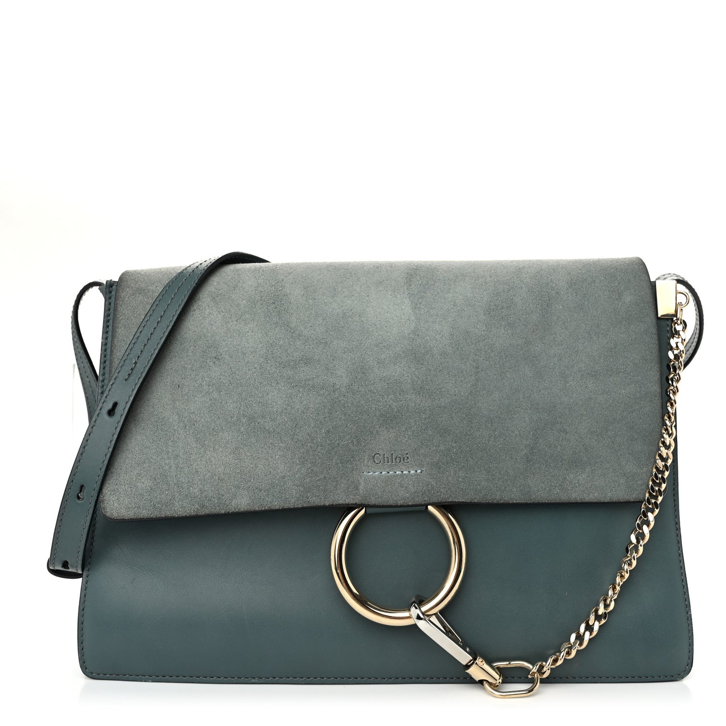 Suede Calfskin Medium Faye Shoulder Flap Bag Cloudy Blue