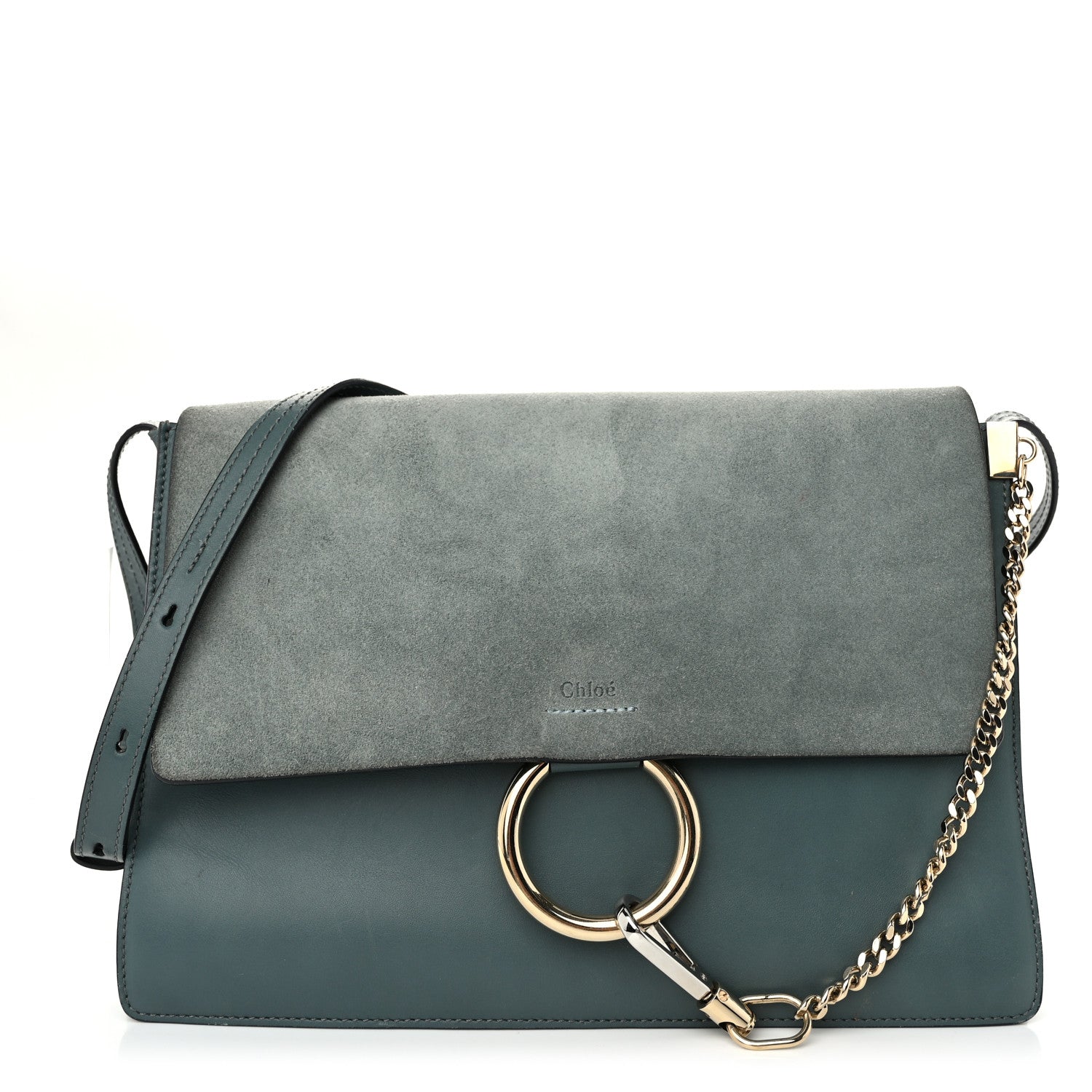 Chloe Suede Calfskin Medium Faye Shoulder Flap Bag Cloudy Blue 1 of 9