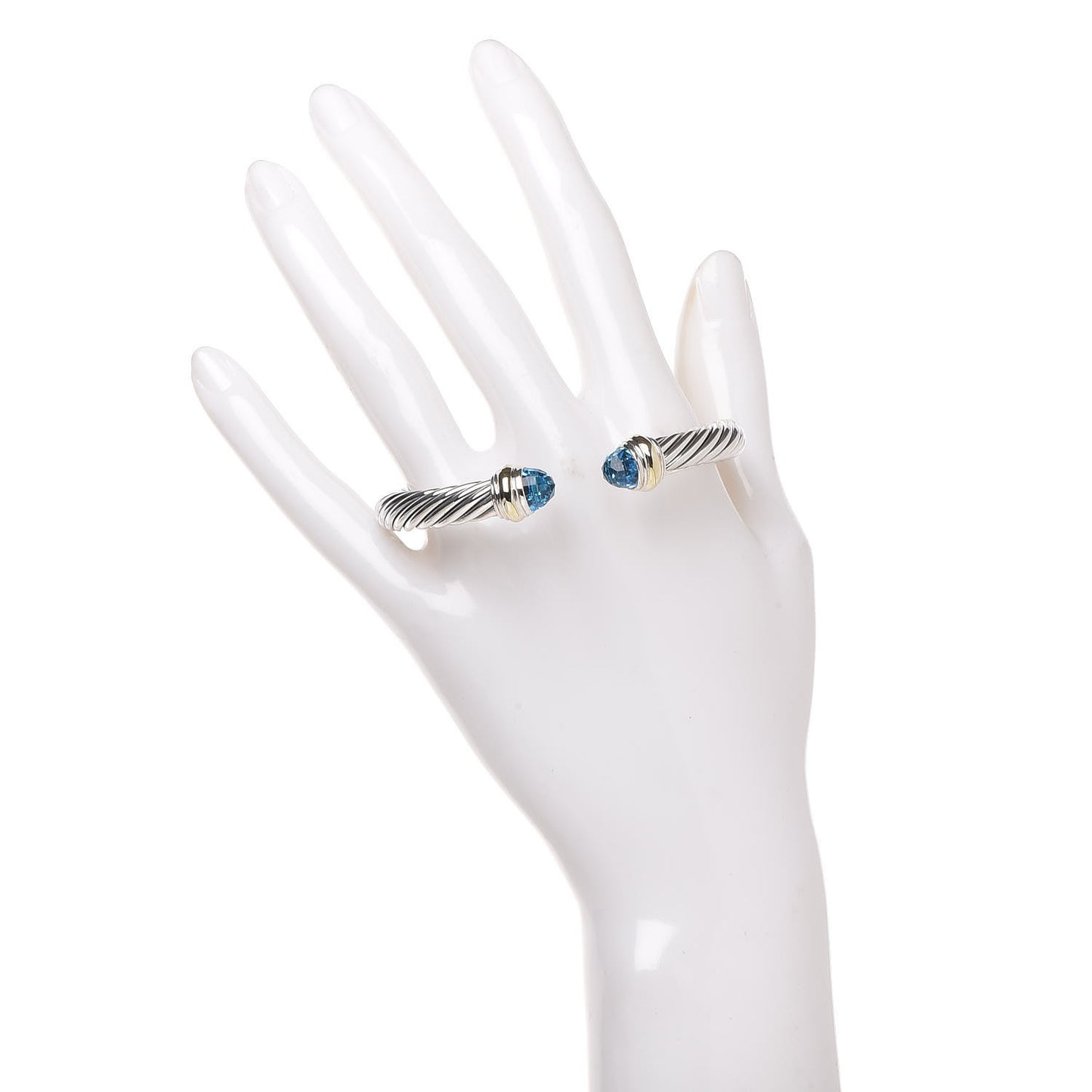 Sterling Silver 14K Yellow Gold Blue Topaz 7mm Cable Classics Bracelet